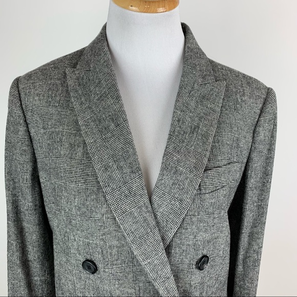 ZARA Black Plaid Double Breasted Blazer Medium - Picture 3 of 16